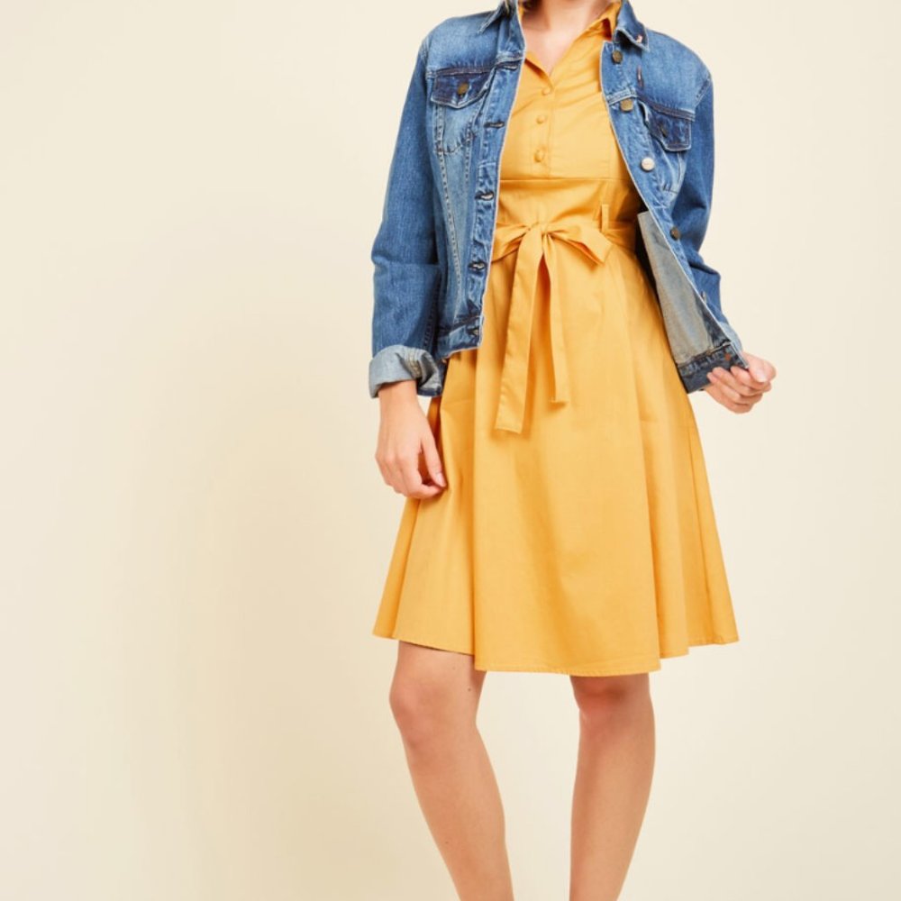 Vintage Style Hepcat Soda Fountain Fit & Flare Yellow Shirt Dress - Modcloth XS